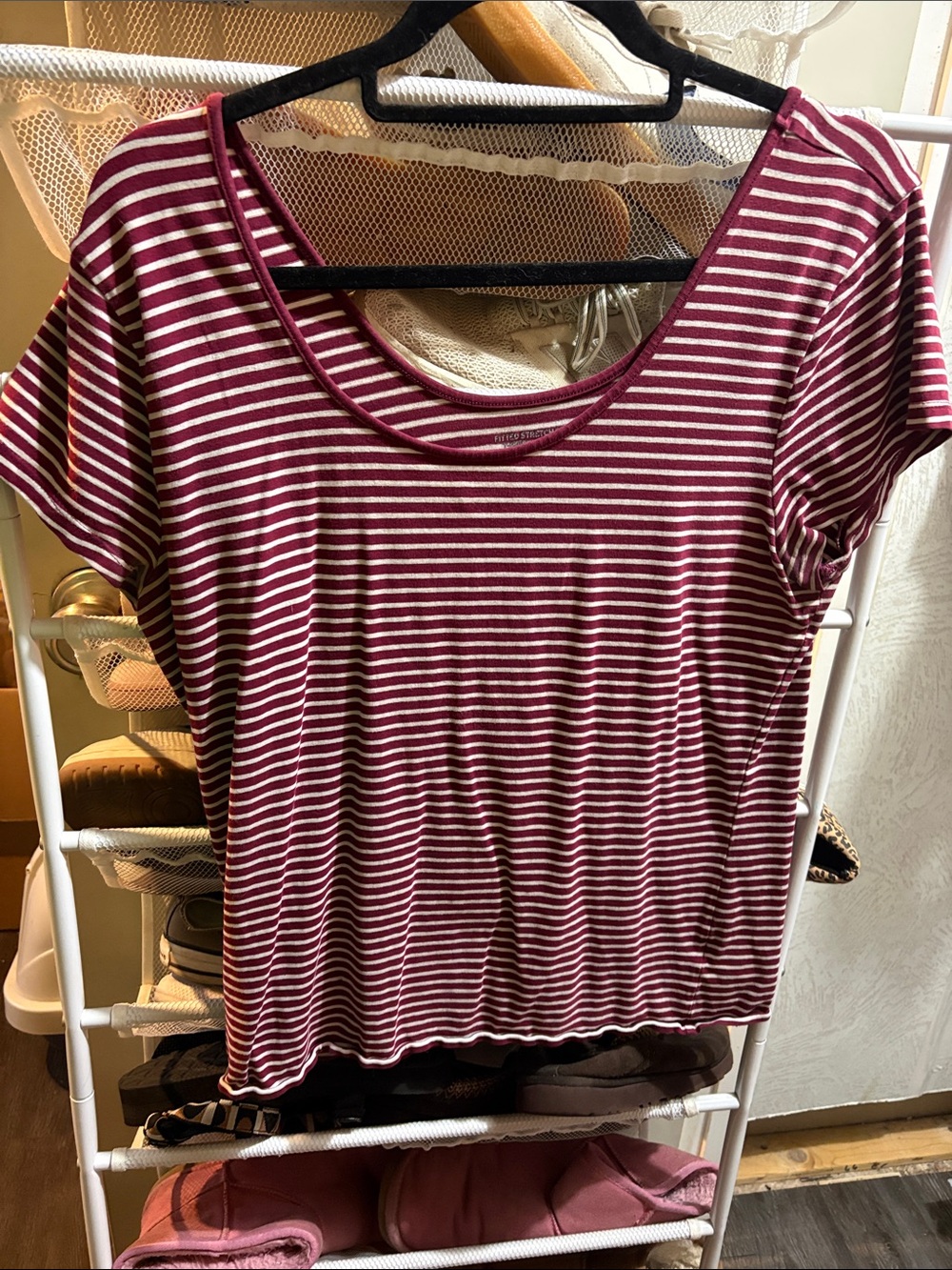 GAP Striped Burgundy and White Scoop Neck Women's Top